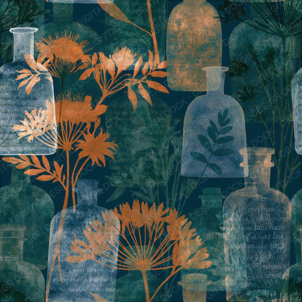 X-Ray Spell Bottles Midnight Green Seamless Digital Paper Pack (DDD016544)