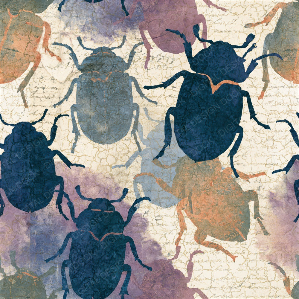 Batik Jewel Beetles Plum Cream Seamless Digital Paper Pack (DDD016547)