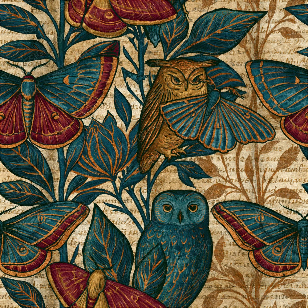 Belle poque Nocturnal Moths Malachite Burgundy Seamless Digital Paper Pack (DDD016548)