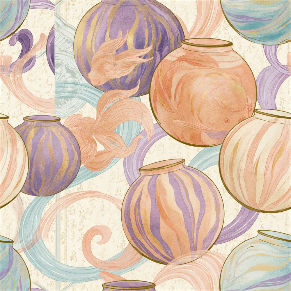 Rococo Goldfish Bowls Peach Lavender Seamless Digital Paper Pack (DDD016560)