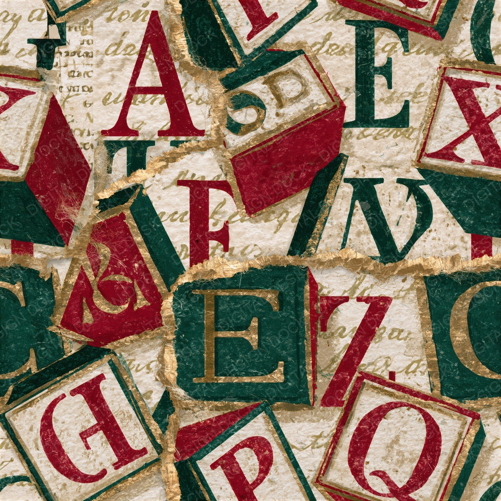 Torn Paper Alphabet Blocks Cranberry Seamless Digital Paper Pack (DDD016561)