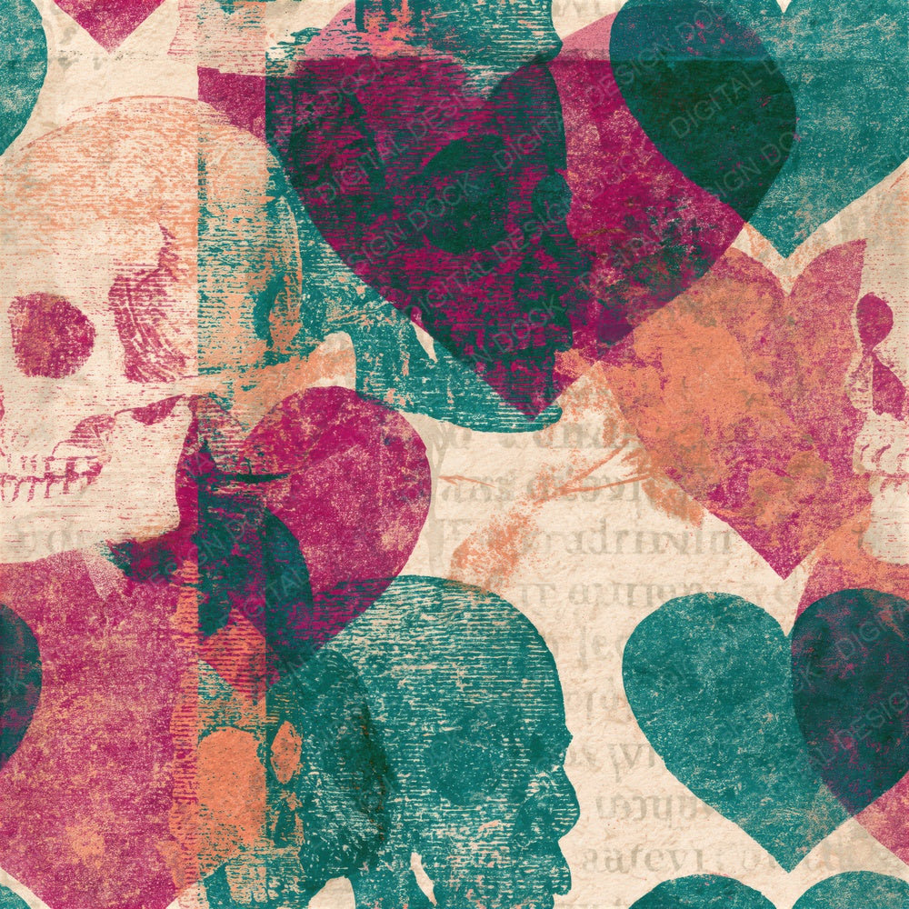 Lithograph Hearts Skulls Jade Garnet Seamless Digital Paper Pack (DDD016587)