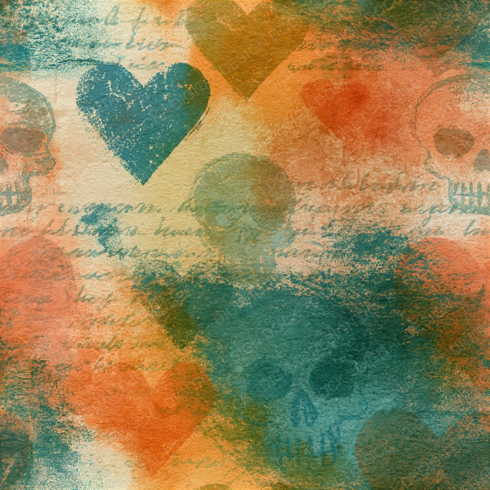 Lithograph Hearts Skulls Verdigris Seamless Digital Paper Pack (DDD016588)