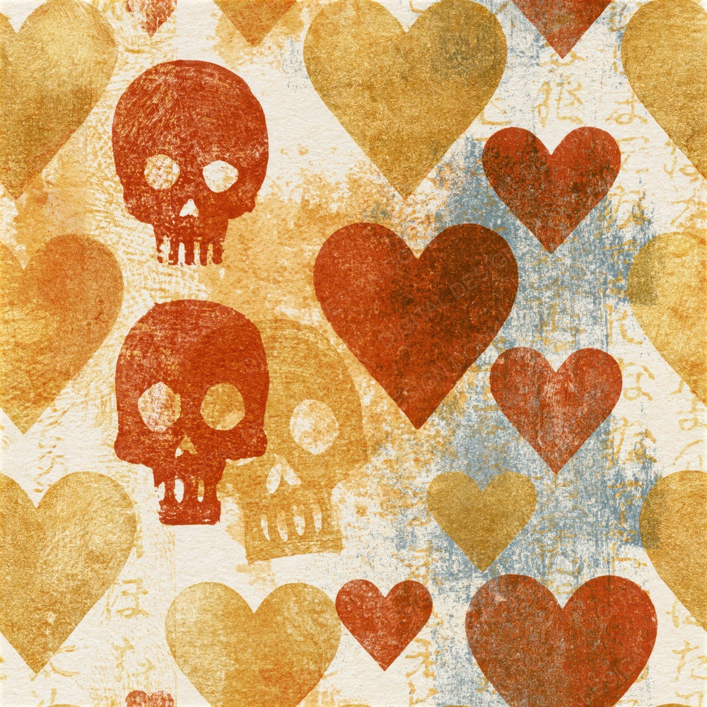Monoprint Hearts Skulls Brass Sienna Seamless Digital Paper Pack (DDD016590)