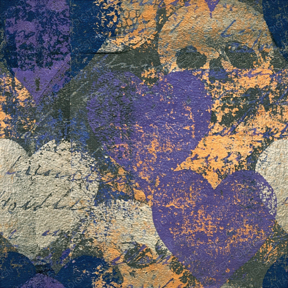 Monoprint Hearts Skulls Purple Seamless Digital Paper Pack (DDD016592)