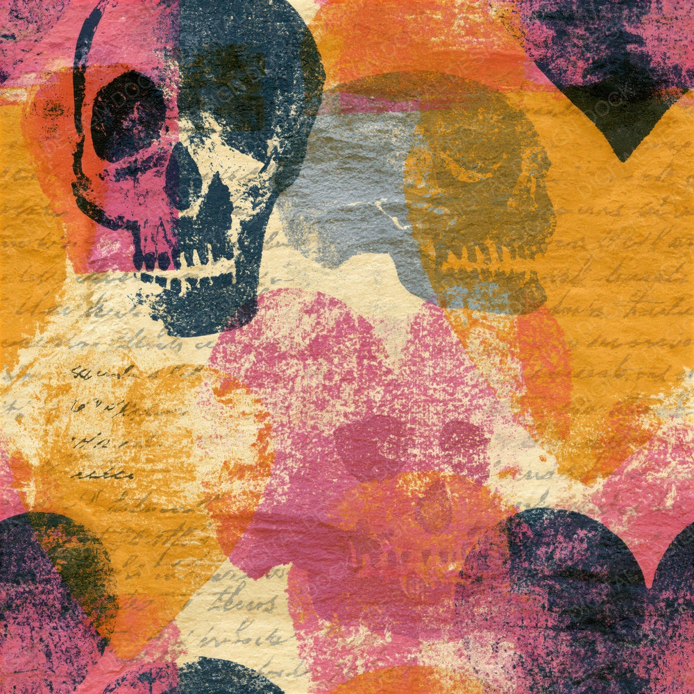 Screenprint Hearts Skulls Ochre Pink Seamless Digital Paper Pack (DDD016598)
