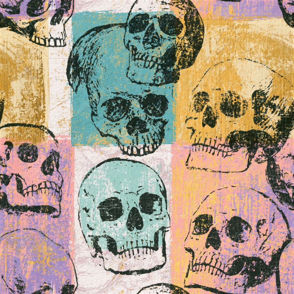 Woodcut Grungy Skulls Pink Mint Seamless Digital Paper Pack (DDD016602)