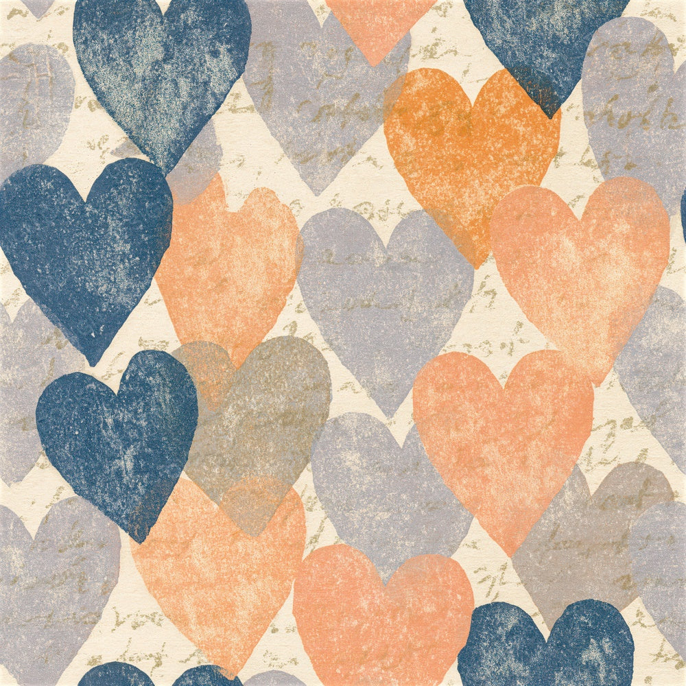 Linocut Hearts Peach Cream Seamless Digital Paper Pack (DDD016605)