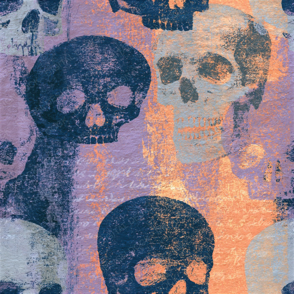 Lithograph Grungy Skulls Grey Lilac Seamless Digital Paper Pack (DDD016606)