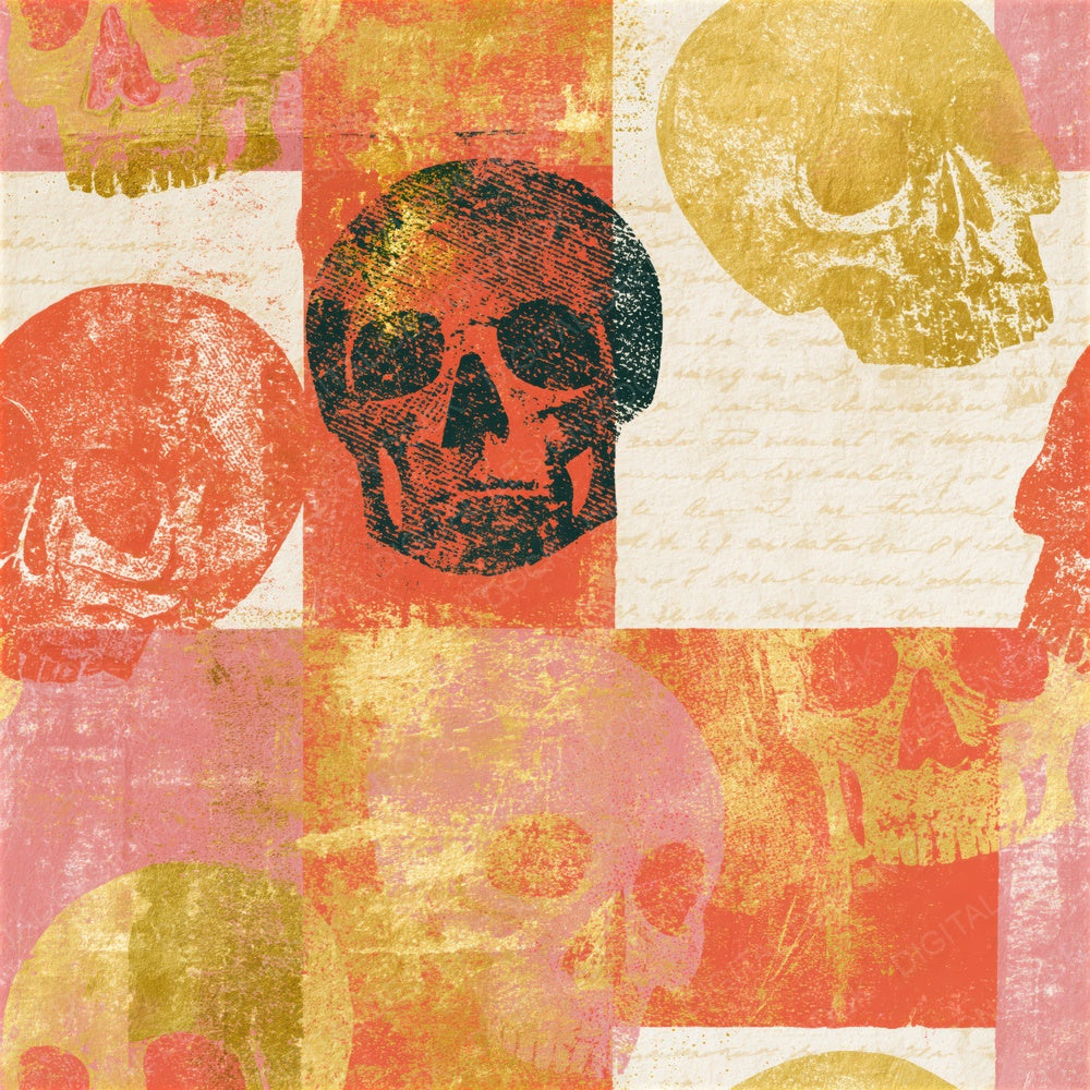 Monoprint Grungy Skulls Coral Gold Seamless Digital Paper Pack (DDD016607)