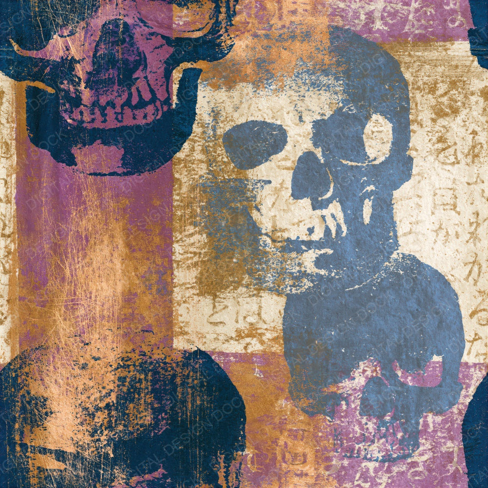 Monoprint Grungy Skulls Plum Grey Seamless Digital Paper Pack (DDD016609)