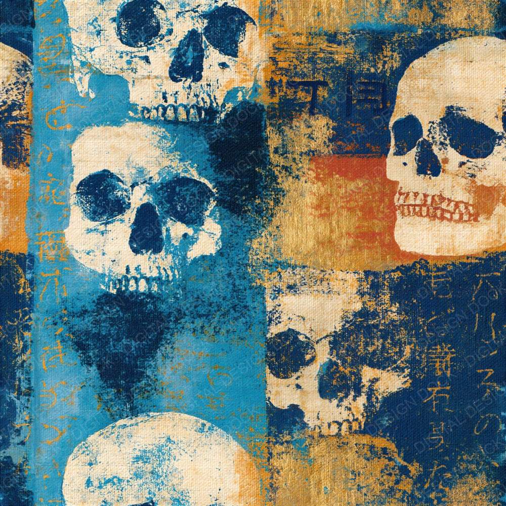 Monoprint Grungy Skulls Seafoam Bone Seamless Digital Paper Pack (DDD016610)