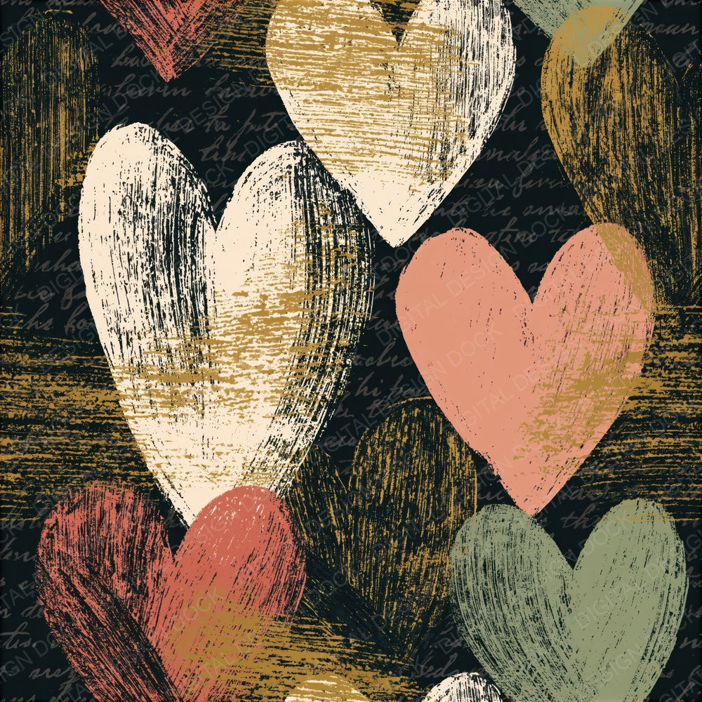 Scratchboard Love Hearts Apricot Pistachio Seamless Digital Paper Pack (DDD016614)