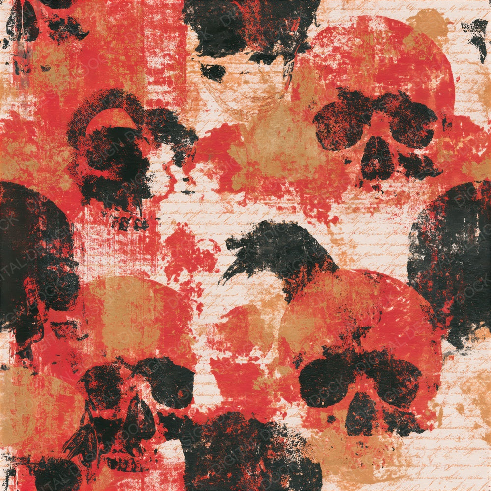Screenprint Grungy Skulls Crimson Seamless Digital Paper Pack (DDD016616)