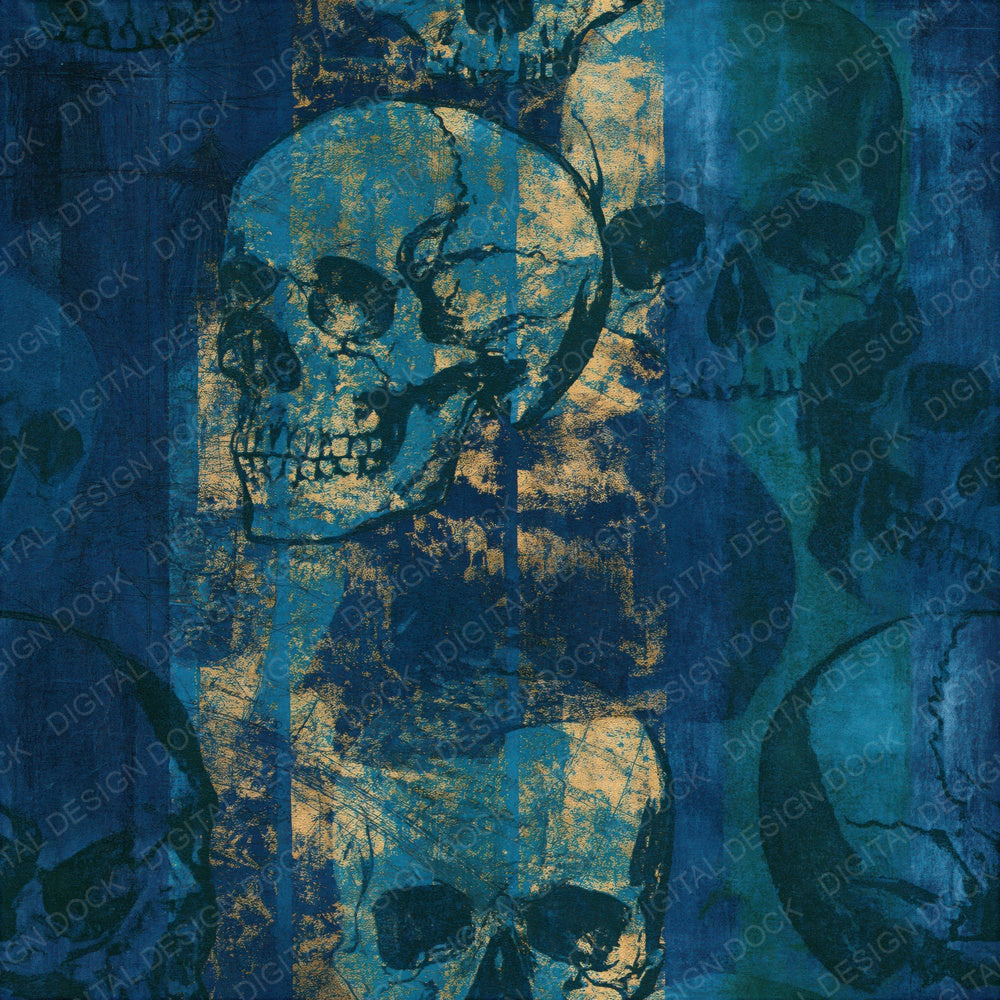 Screenprint Grungy Skulls Navy Teal Seamless Digital Paper Pack (DDD016617)