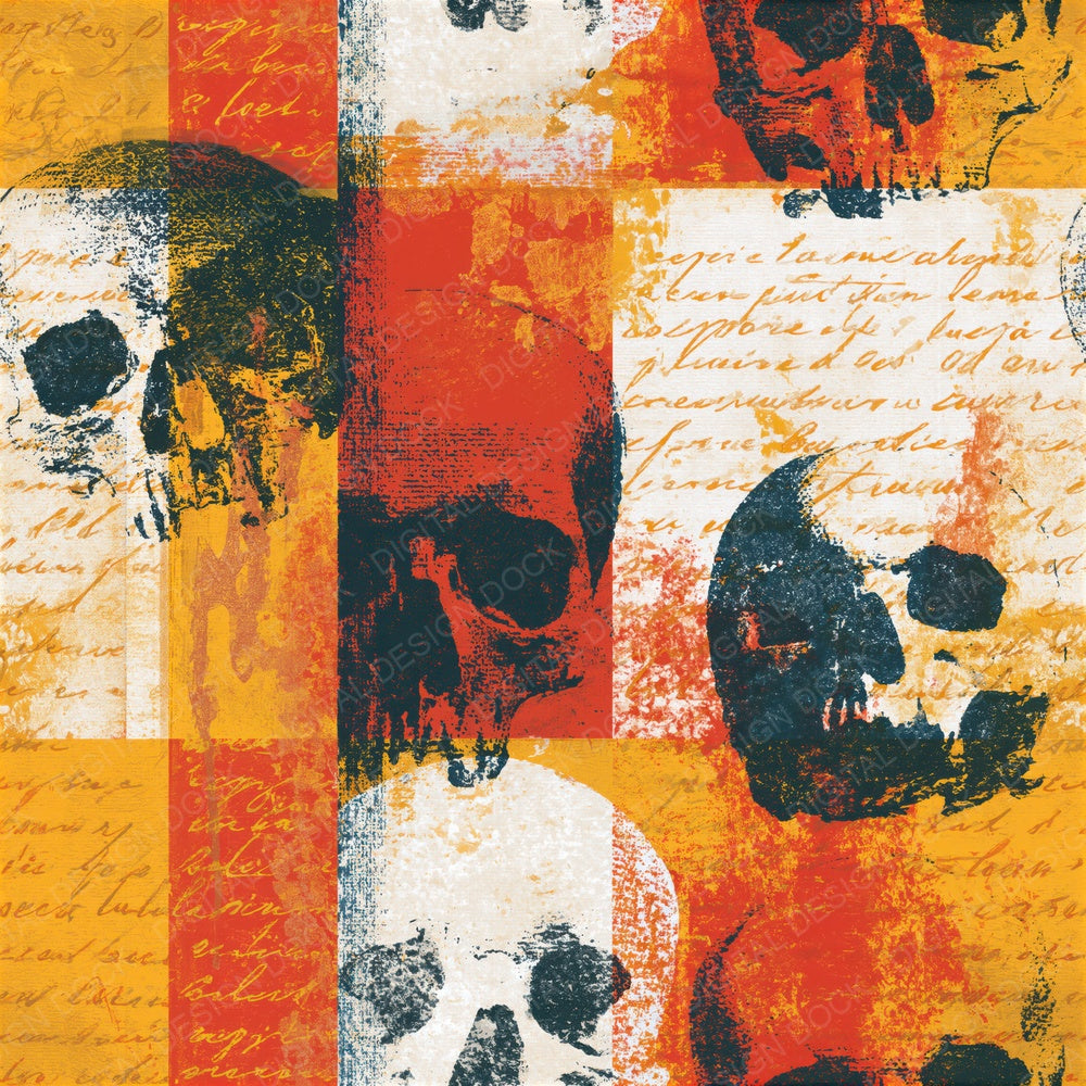 Screenprint Grungy Skulls Pumpkin Ochre Seamless Digital Paper Pack (DDD016618)