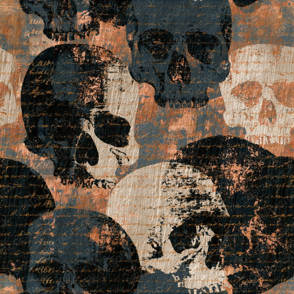 Woodcut Skulls Gunmetal Pearl Seamless Digital Paper Pack (DDD016624)