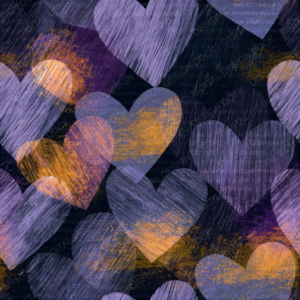 Scratchboard Hearts Lavender Butter Seamless Digital Paper Pack (DDD016635)