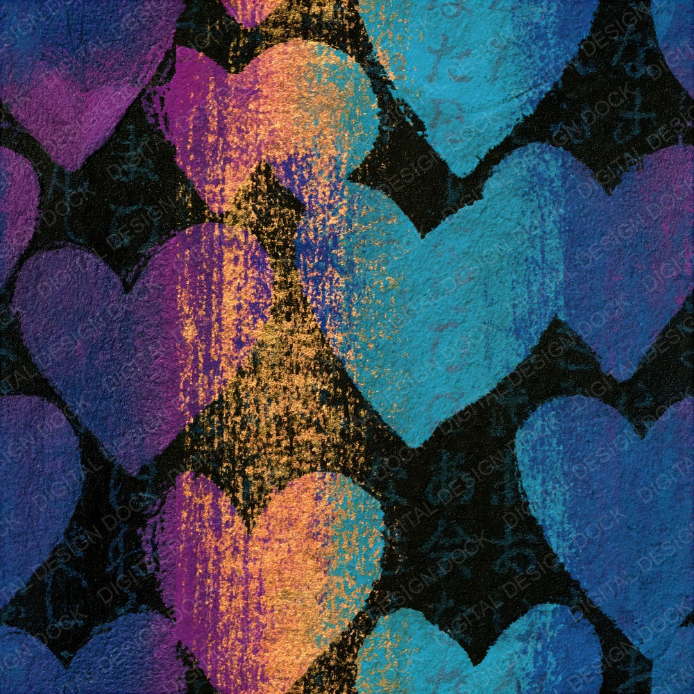 Screenprint Love Hearts Cyan Violet Seamless Digital Paper Pack (DDD016637)
