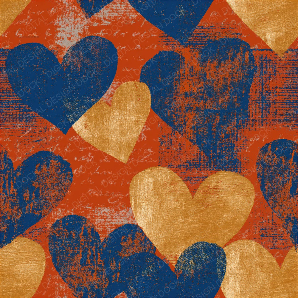 Screenprint Love Hearts Gold Lapis Seamless Digital Paper Pack (DDD016638)