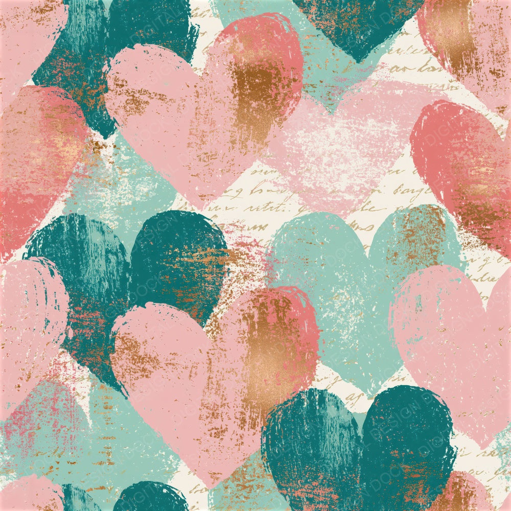 Screenprint Love Hearts Pink Seafoam Seamless Digital Paper Pack (DDD016640)