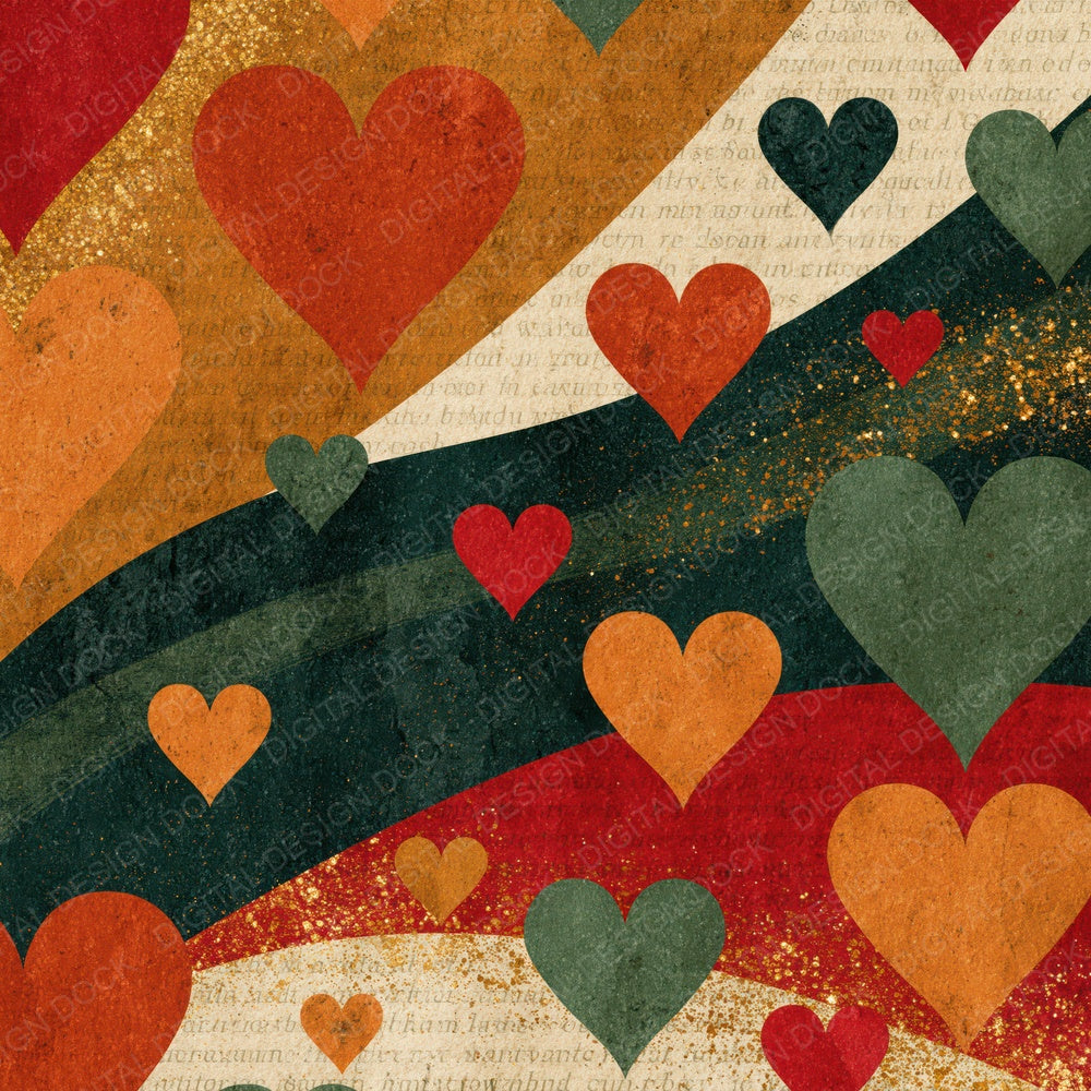 Vintage Travel Hearts Cinnamon Moss Digital Paper Pack (DDD016641)