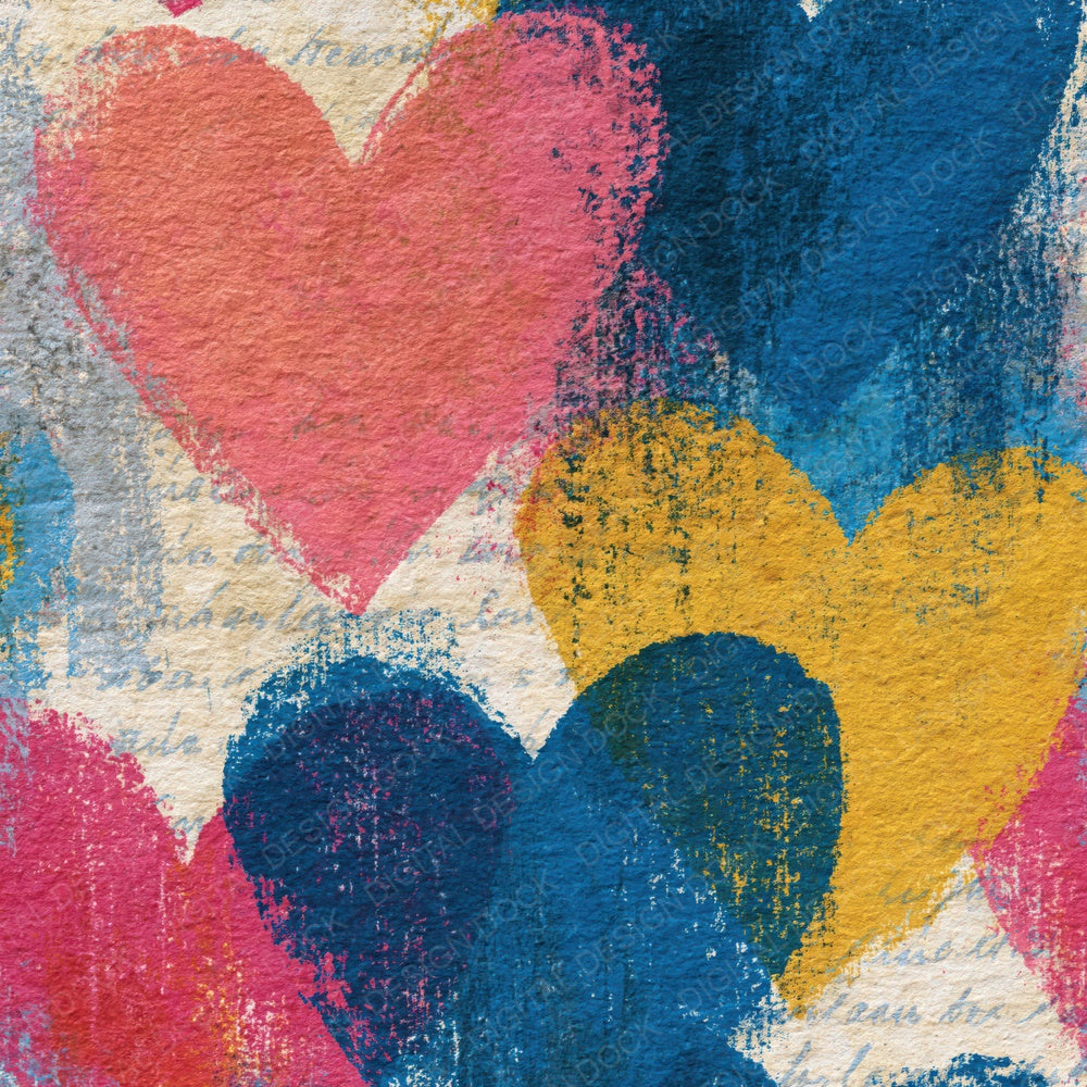 Charcoal Hearts Pink Blue Yellow Digital Paper Pack (DDD016645)