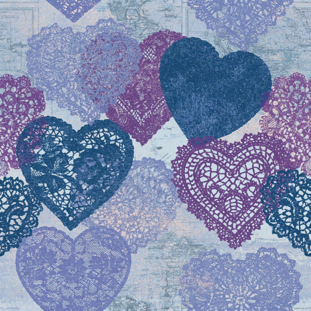 Lace Hearts Periwinkle Plum Abstract Digital Paper Pack (DDD016652)