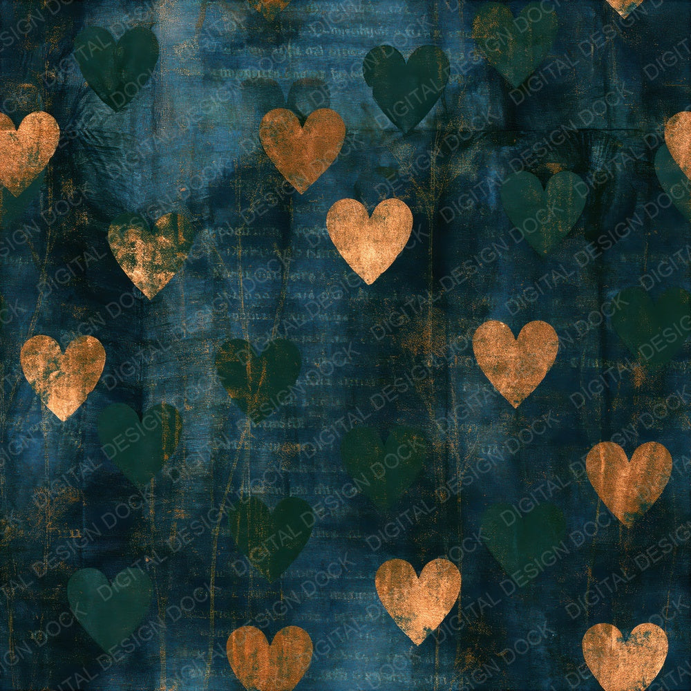 Shibori Love Hearts Indigo Copper Seamless Digital Paper Pack (DDD016659)
