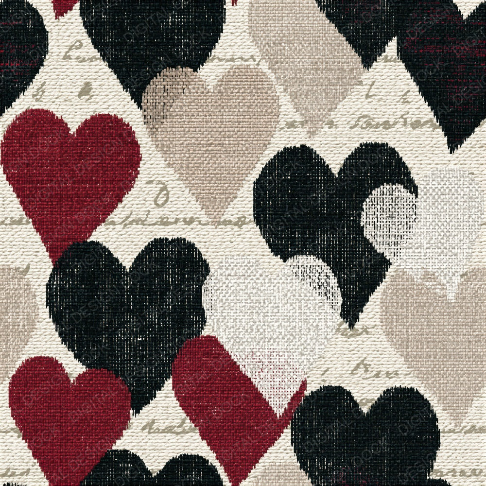 Tapestry Love Hearts Black Ivory Seamless Digital Paper Pack (DDD016660)