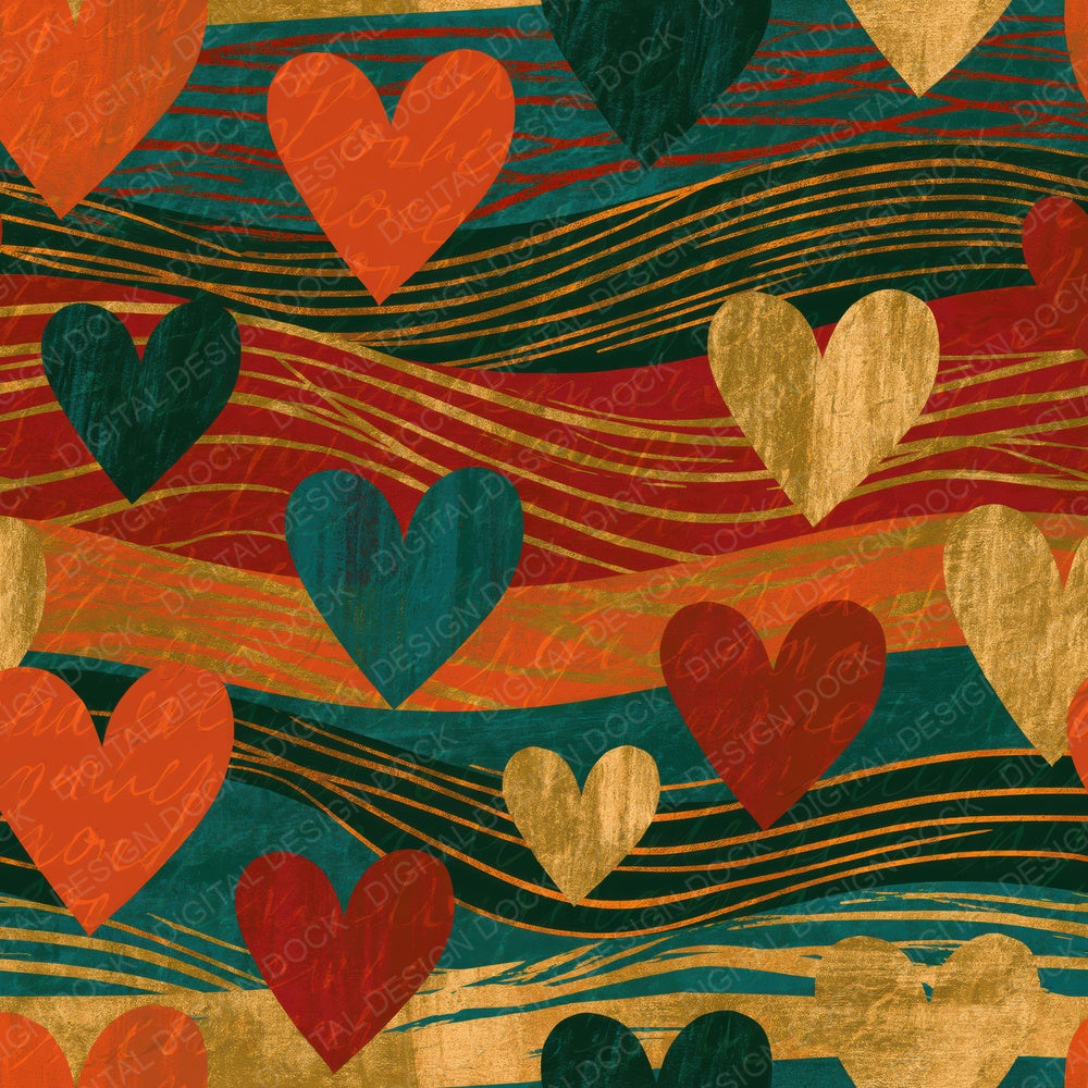 Tiki Love Hearts Jade Garnet Digital Paper Pack (DDD016661)