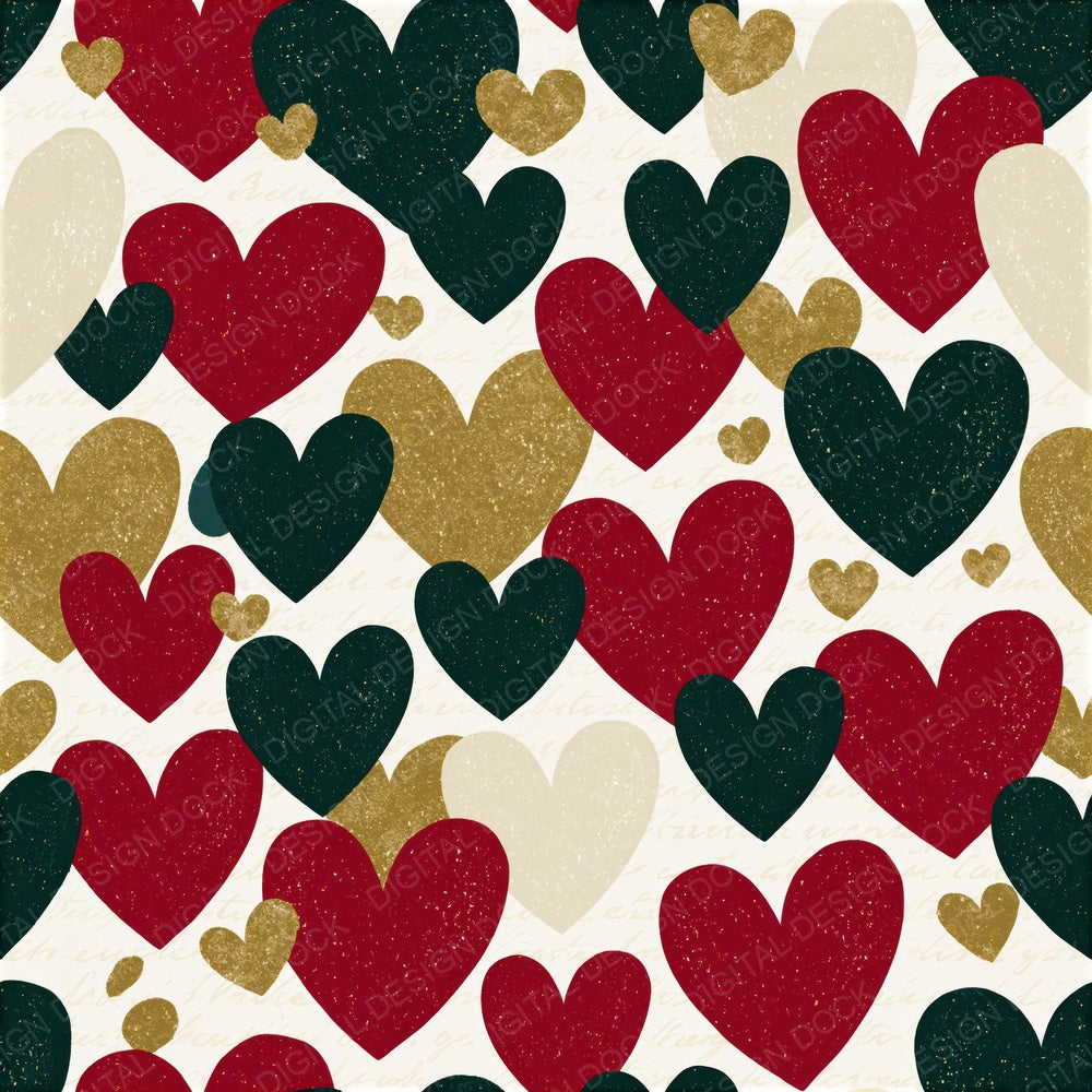Vector Love Hearts Berry Spruce Seamless Digital Paper Pack (DDD016662)