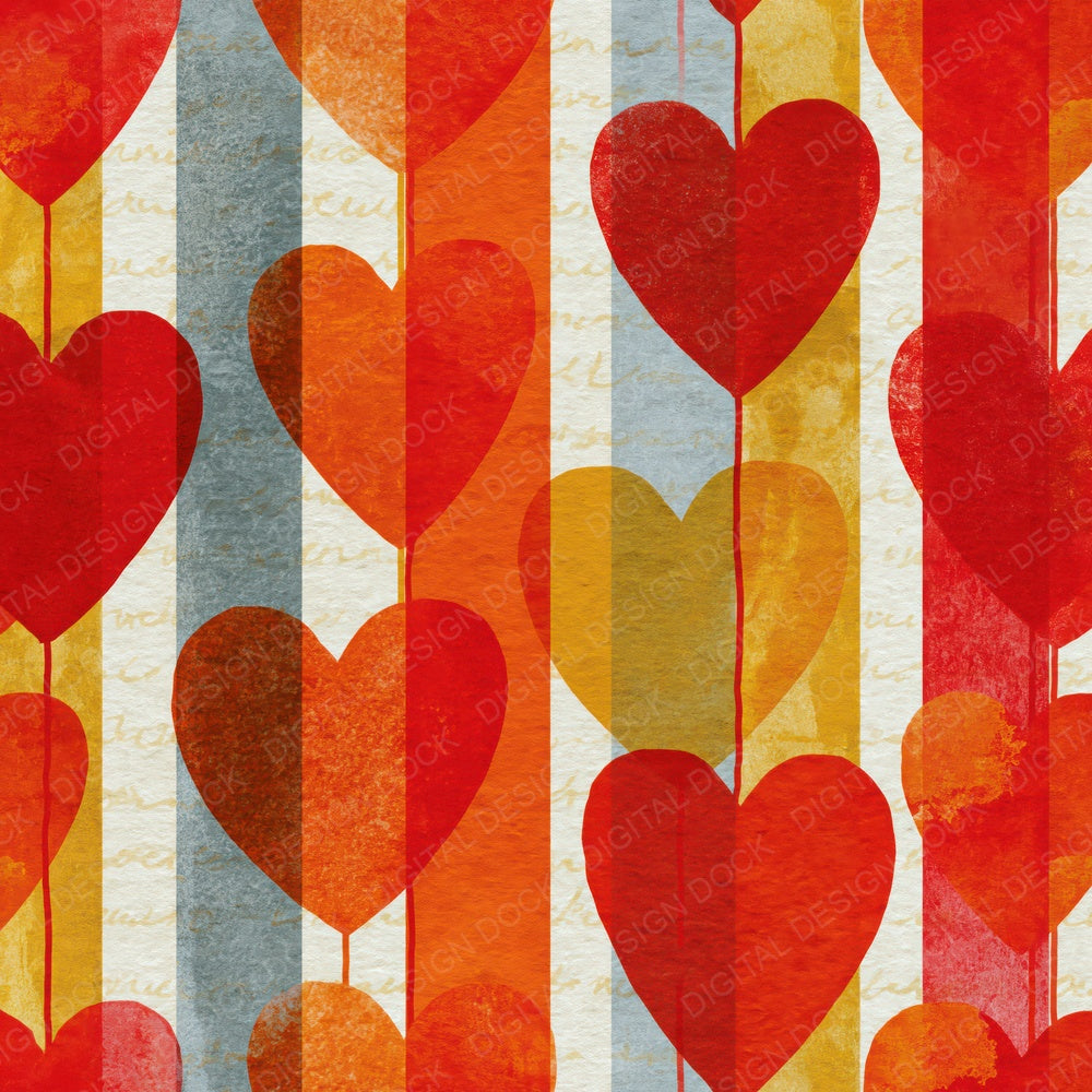 Watercolour Love Hearts Candy Red Cream Digital Paper Pack (DDD016664)