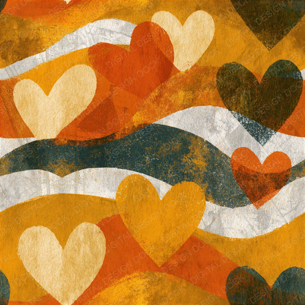 Folk Art Love Hearts Honey Cream Seamless Digital Paper Pack (DDD016671)