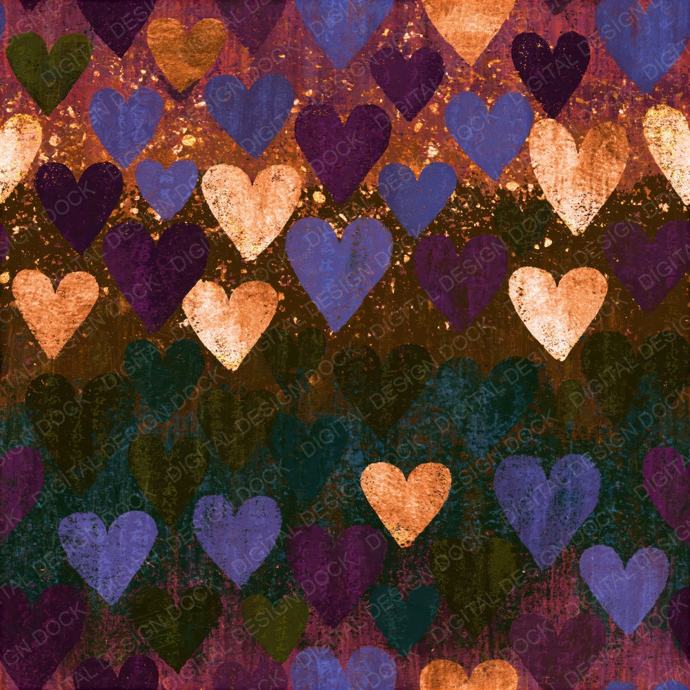 Folk Art Love Hearts Plum Moss Seamless Digital Paper Pack (DDD016672)