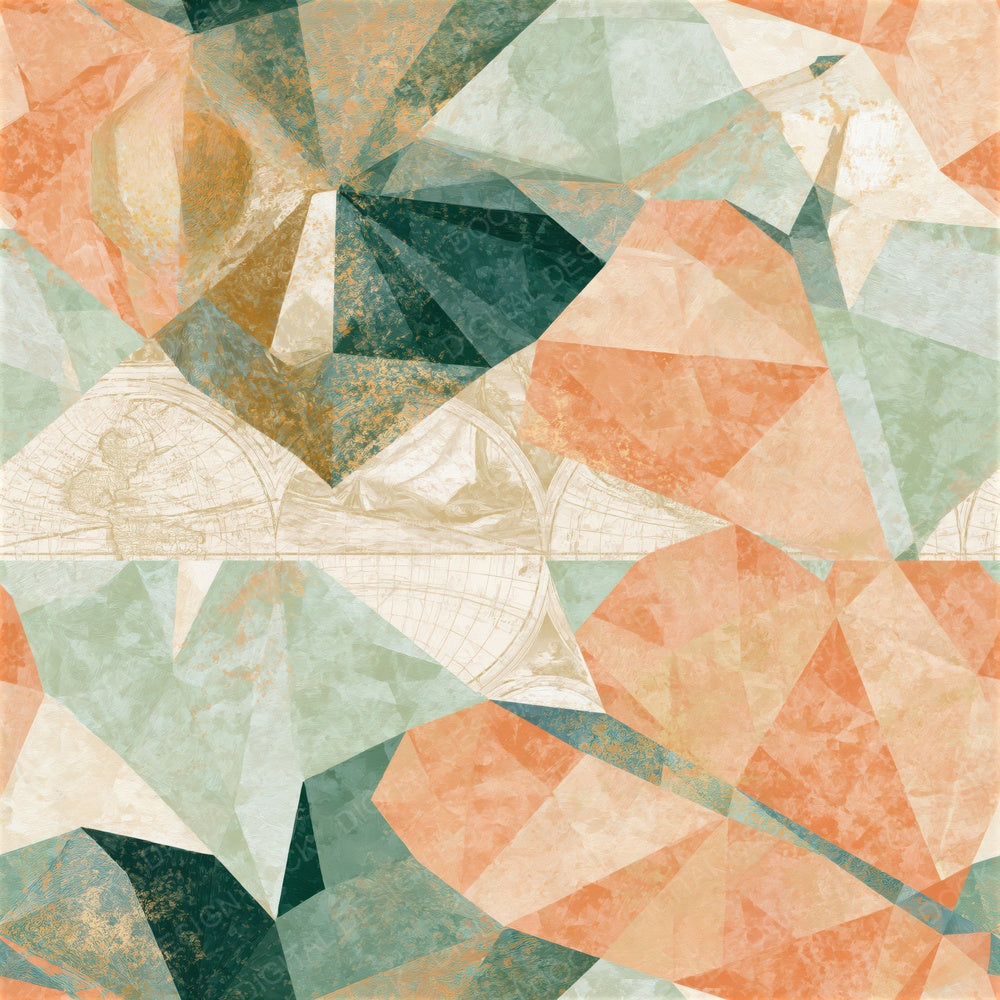 Low Poly Love Hearts Peach Green Seamless Digital Paper Pack (DDD016675)
