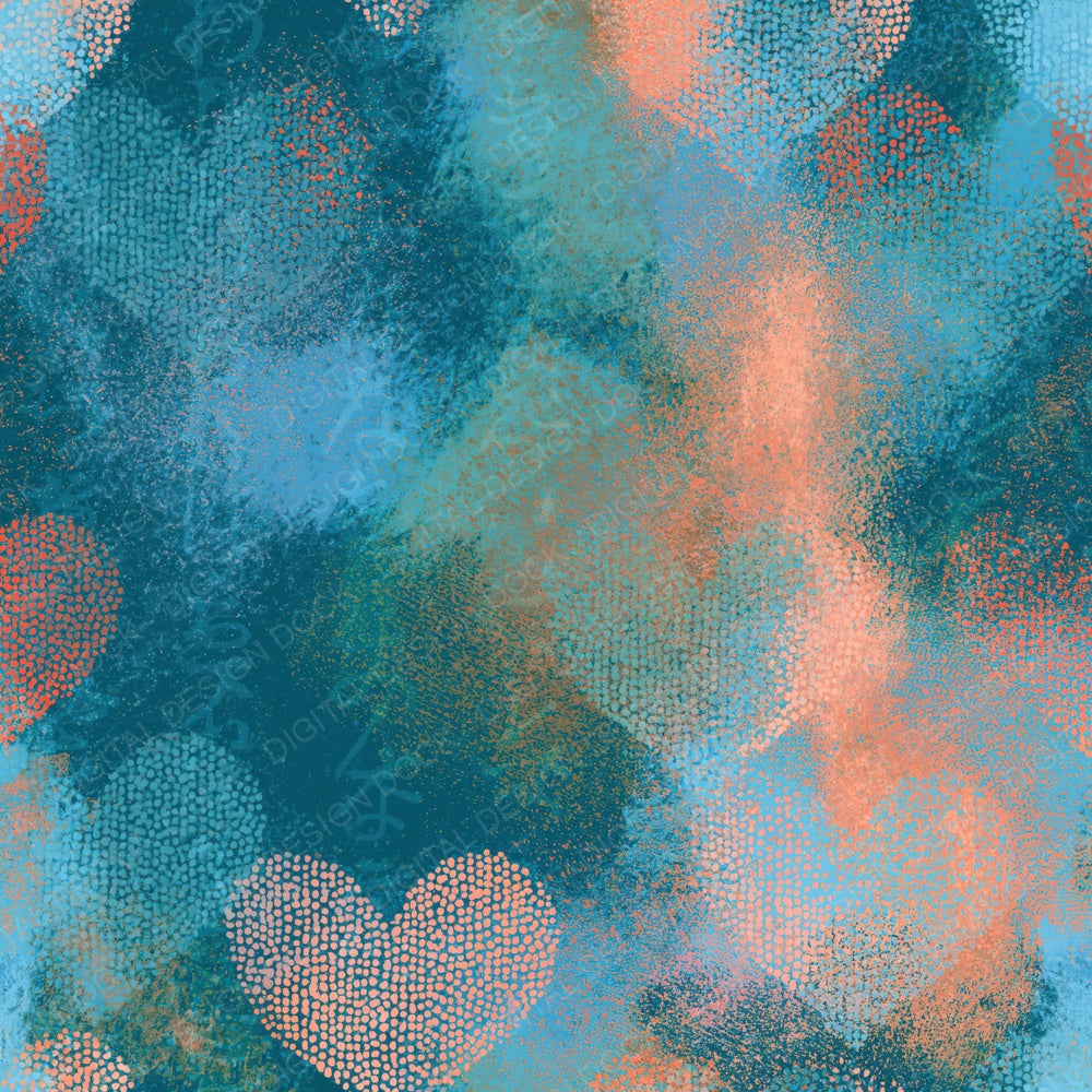 Pointillism Hearts Lagoon Coral Abstract Digital Paper Pack (DDD016679)