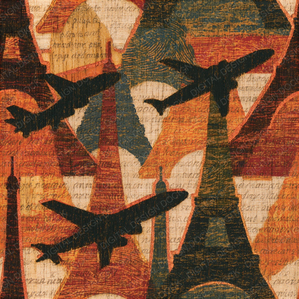 Pyrography Eiffel Tower Planes Pumpkin Seamless Digital Paper Pack (DDD016701)