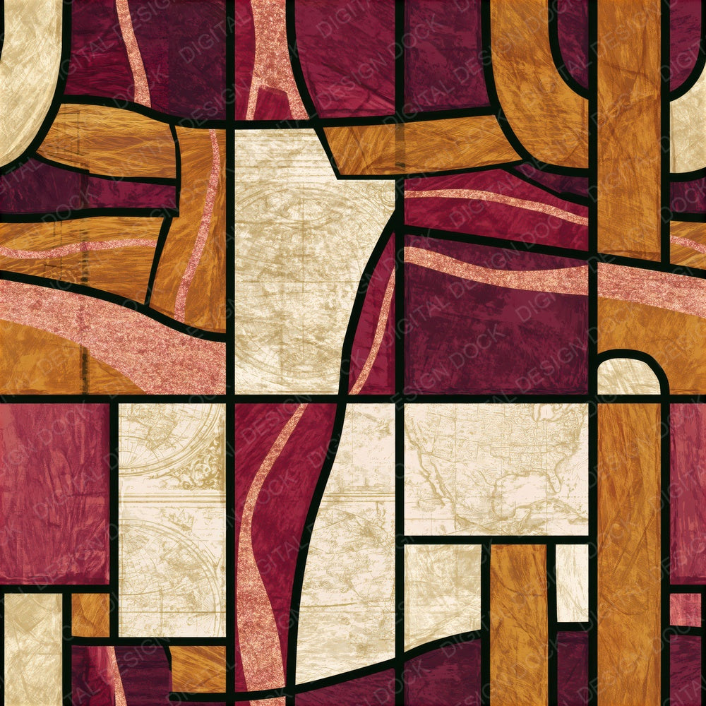 Stained Glass Mexico Cinnamon Burgundy Seamless Digital Paper Pack (DDD016703)