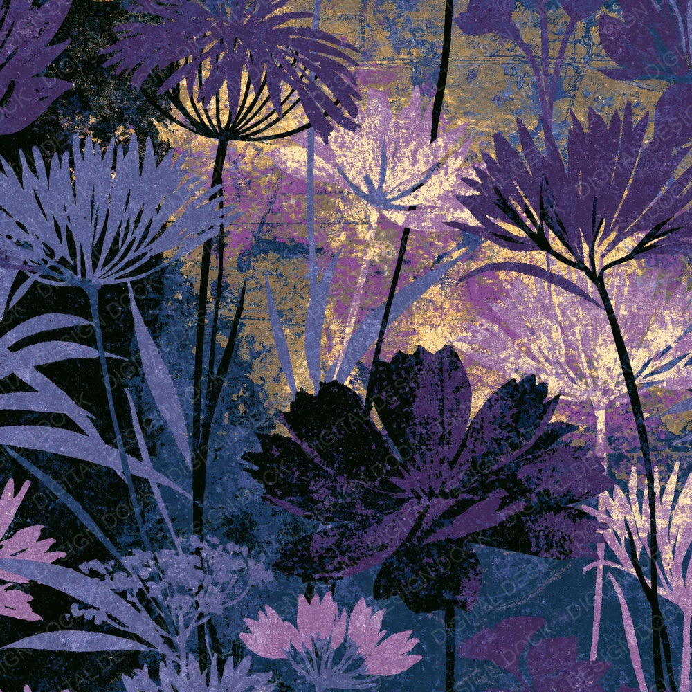 Another Drypoint Wildflowers Aubergine Pearl digital paper shown full size