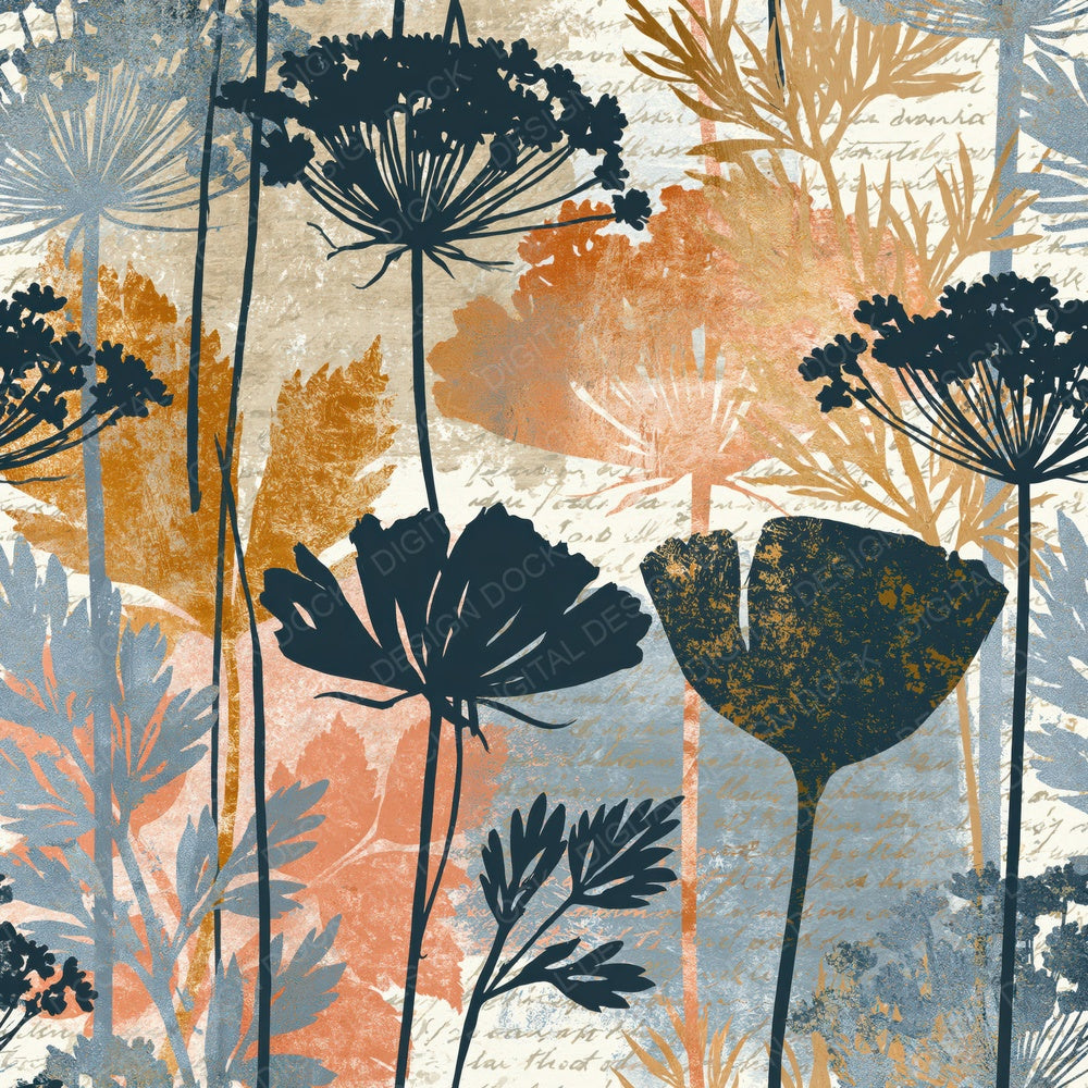 Another Photogram Wildflowers Slate Sand Ivory digital paper shown full size