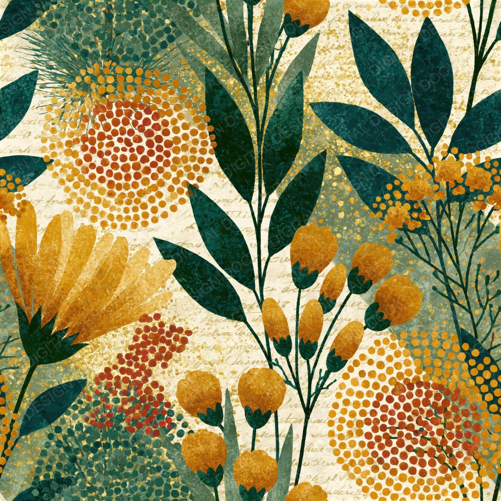 Aboriginal Wildflowers Amber Moss Seamless Digital Paper Pack (DDD016725)