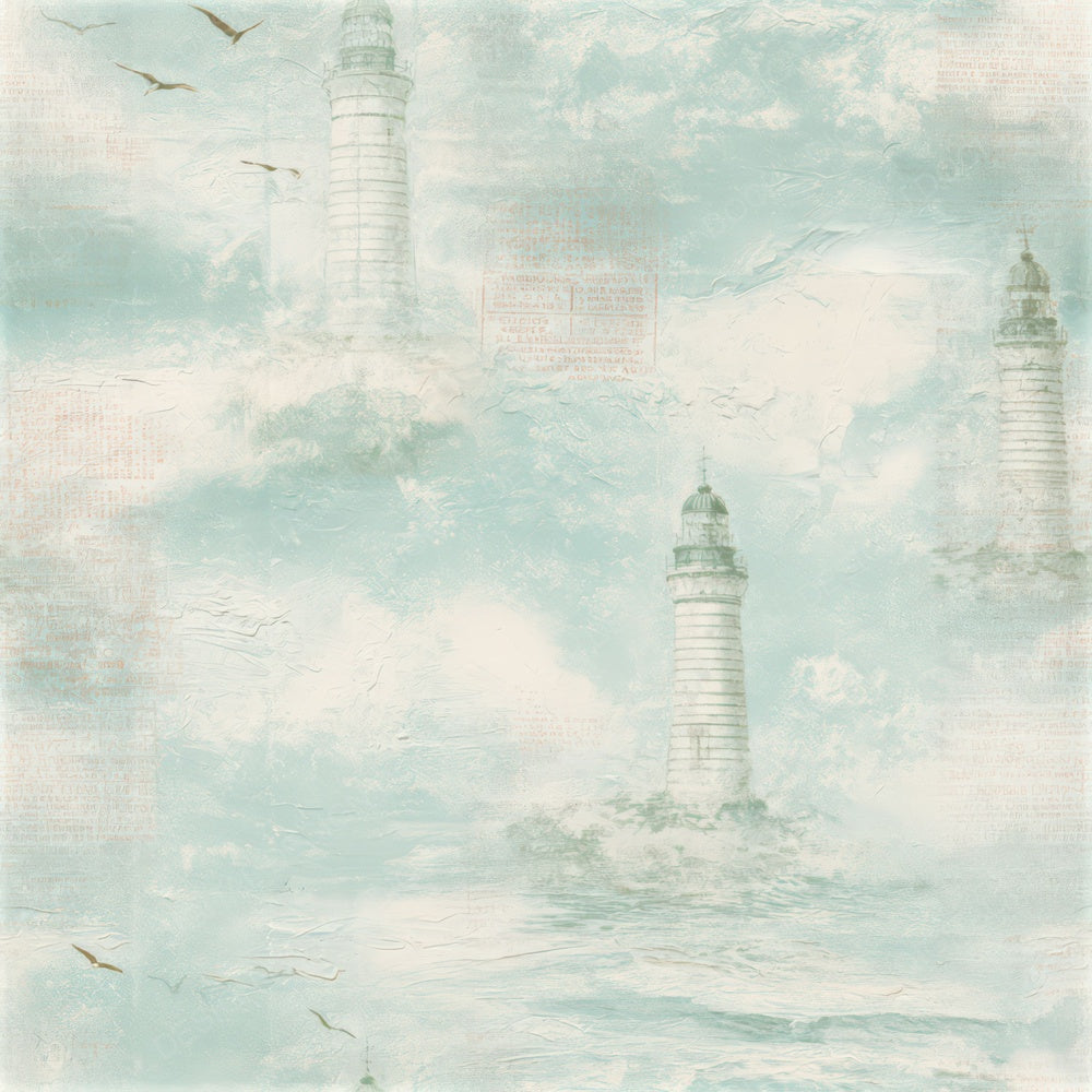 Another Coastal Lighthouse Sky Teal Seamless digital paper shown full size