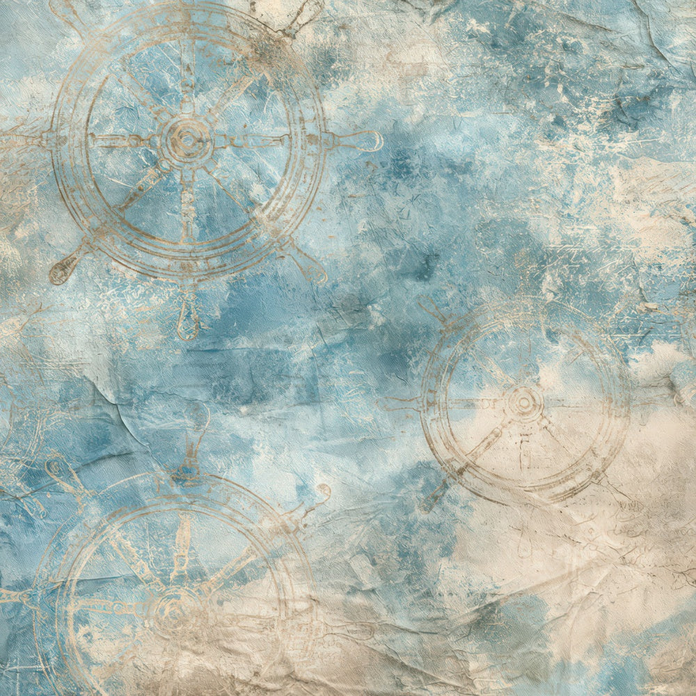 Another Coastal Ship Wheel Ocean Brass digital paper shown full size