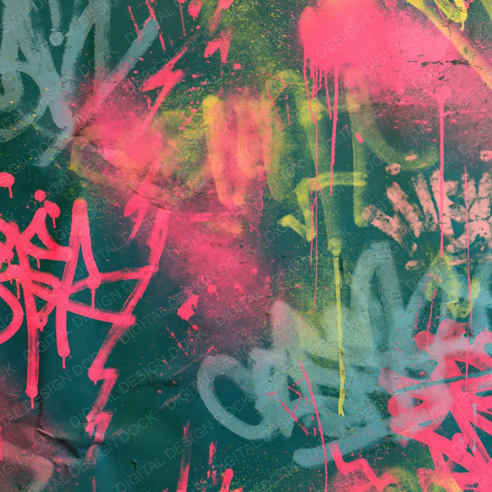 80s Graffiti Teal Pink Digital Paper Pack (DDD016888)