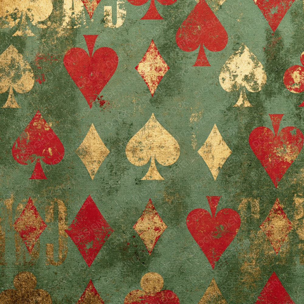 Playing Card Suits Baize Green Red Gold Digital Paper Pack (DDD017116)