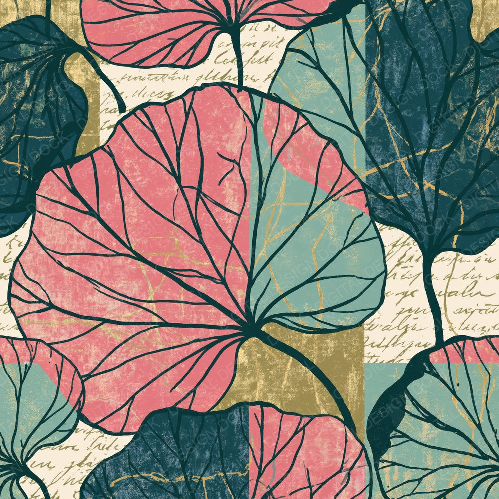 Toulouse-Lautrec Leaf Outline Pink Seafoam Abstract Digital Paper Pack (DDD017382)