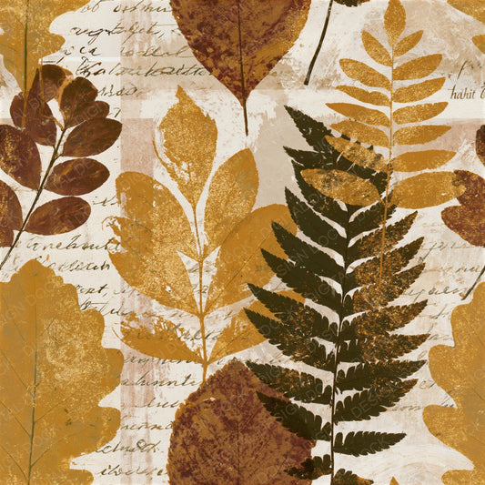 Single Audubon Leaf Print Caramel Goldenrod Seamless digital paper shown full size