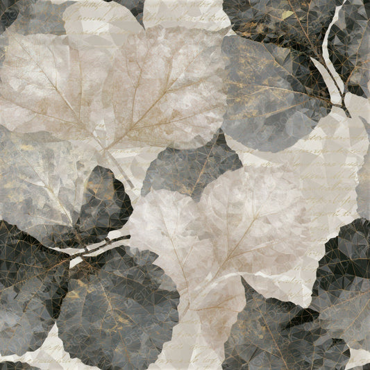 Single Low Poly Leaf Scan Graphite Cream Seamless digital paper shown full size