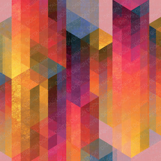 Isometric Rainbow Amber Rose Gold Abstract Digital Paper Pack (DDD017454)